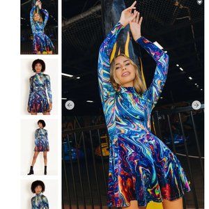 I BLEED GASOLINE VELVET LONG SLEEVE EVIL MINI DRESS -LIMITED - Size S- Blackmilk